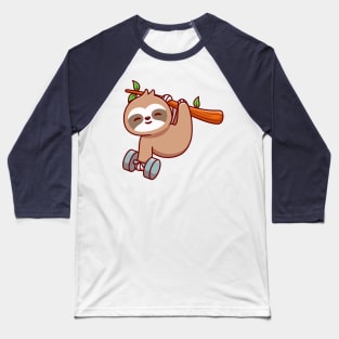 Cute Sloth Holding Dumbbell Cartoon Baseball T-Shirt